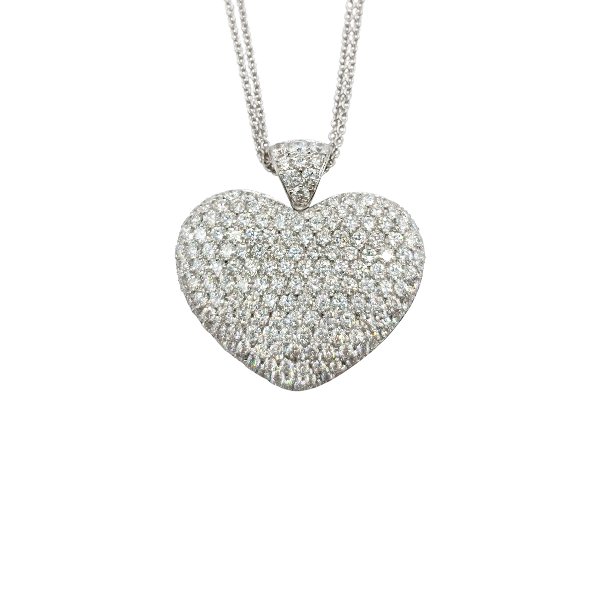 CARISSIMA Collana In Oro Bianco 9kt Con Pendente Cuore Di Zirconi Verdi E Bianchi - Catena Curb 46cm, Regalo Di Lusso