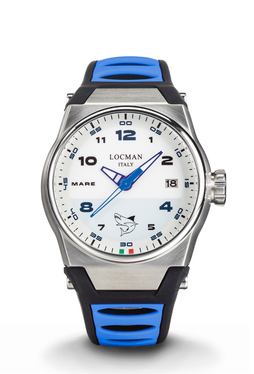 Locman Nuovo Mare Marina Militare / orologio uomo / quadrante bianco /  cassa acciaio e titanio / cinturino silicone nero e blu