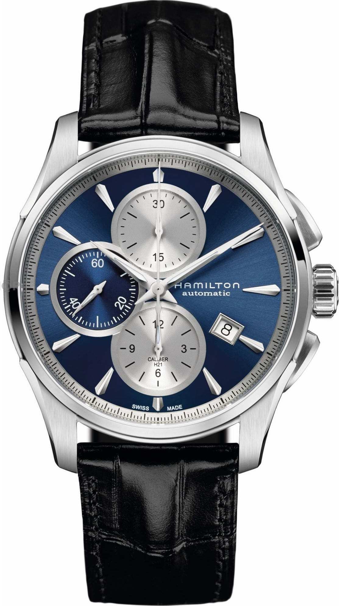 Hamilton Jazzmaster Auto Chrono / orologio uomo / quadrante blu / cassa  acciaio / cinturino pelle nera
