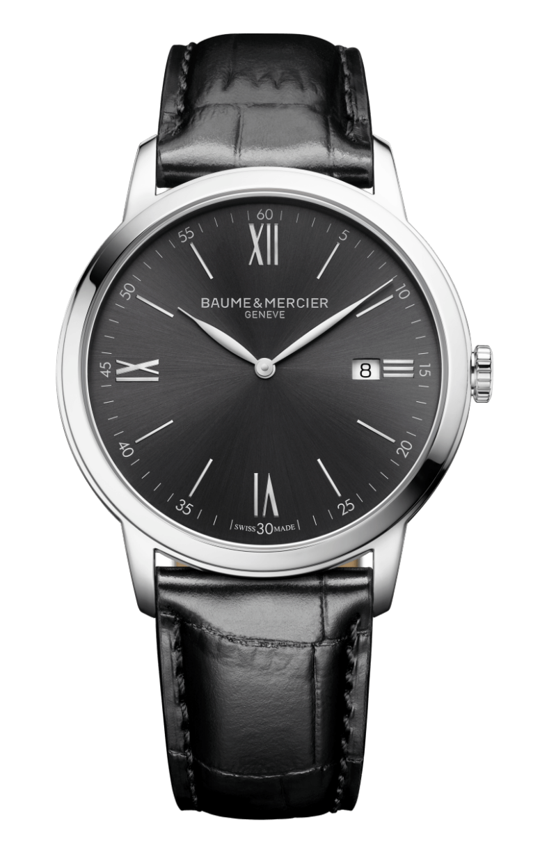 Baume \u0026 Mercier Classima / orologio uomo / quadrante ardesia / cassa  acciaio / cinturino pelle nera