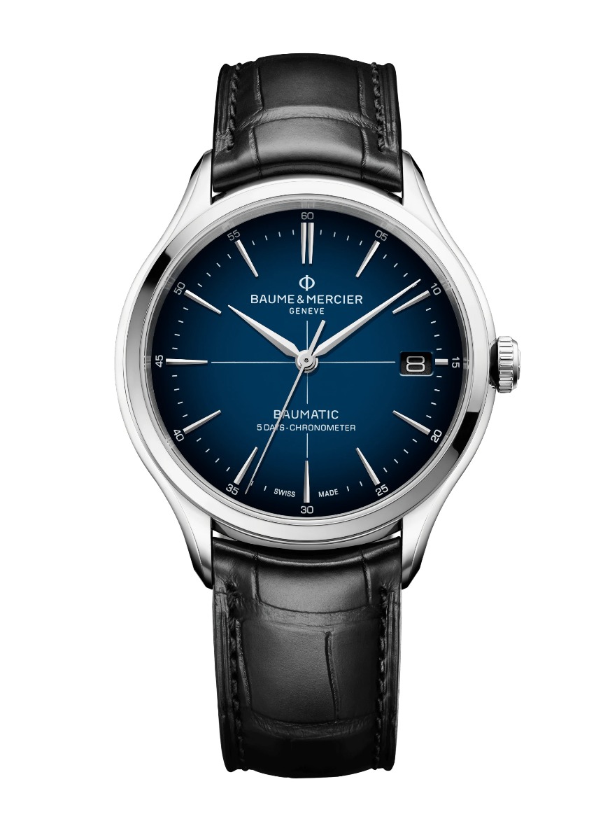 Baume \u0026 Mercier Clifton Baumatic COSC / orologio uomo / quadrante verde  sfumato / cassa acciaio / cinturino pelle alligatore nero