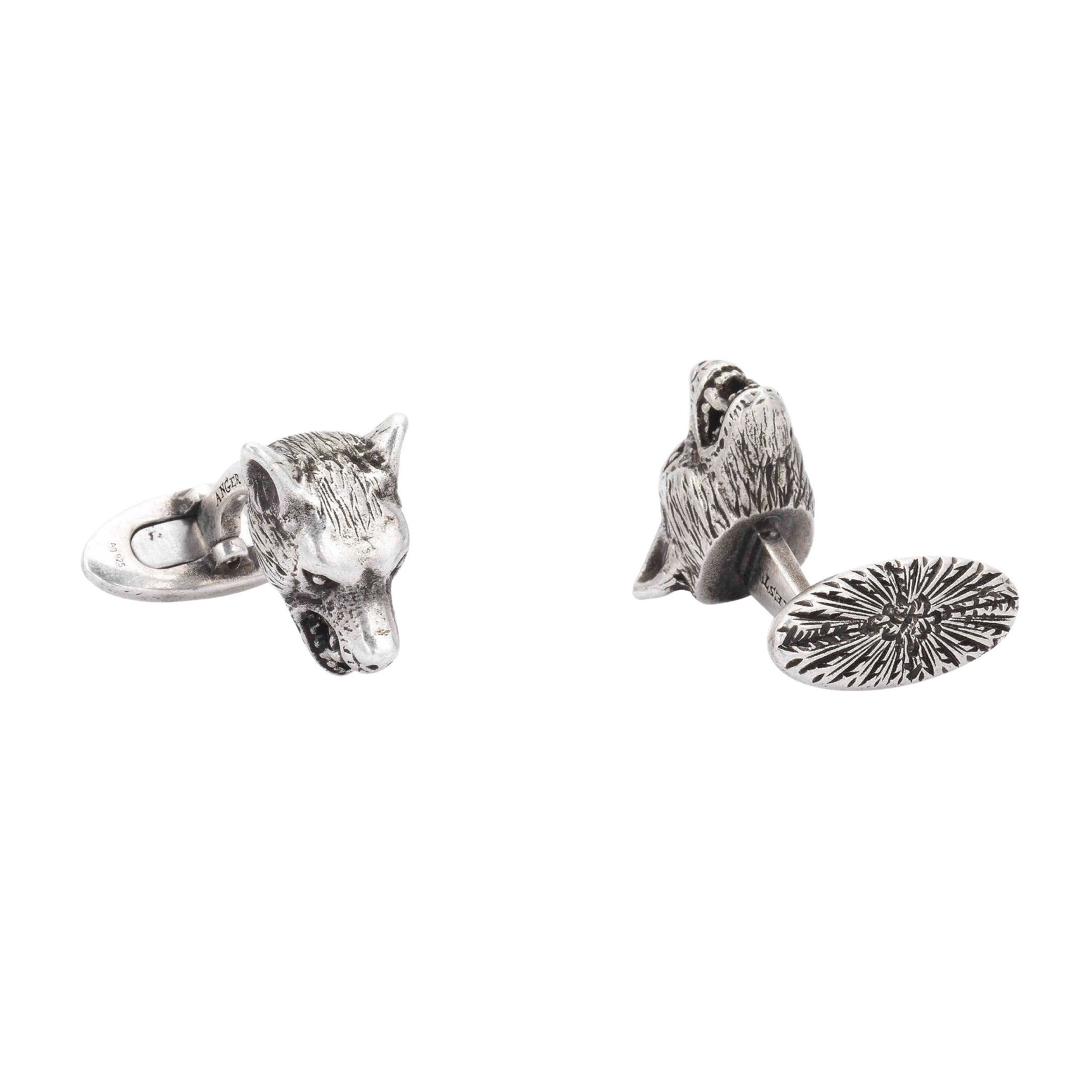 Gucci / Anger Forest / gemelli con testa di lupo / argento con finiture  anticate