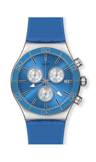 Swatch / Irony Chrono / Blue is All / orologio uomo / quadrante blu / cassa  acciaio / cinturino silicone
